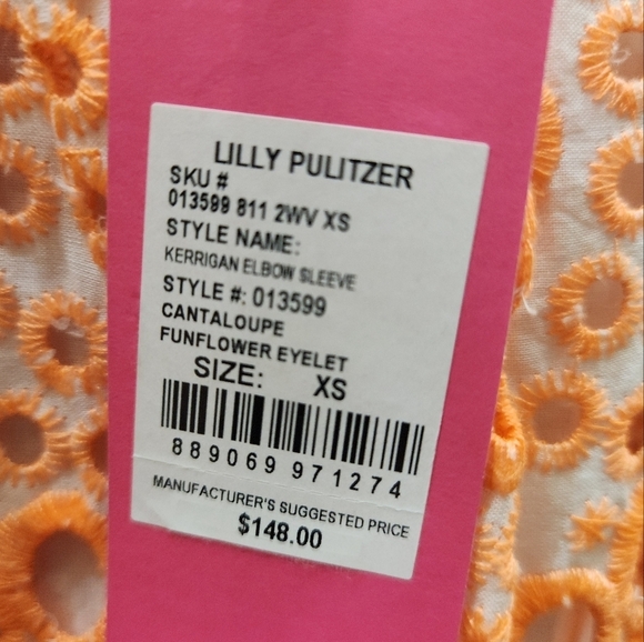 NWT Lilly Pulitzer Kerrigan Elbow Sleeve Cantaloupe Funflower Eyelet Top SZ XS - Picture 5 of 6
